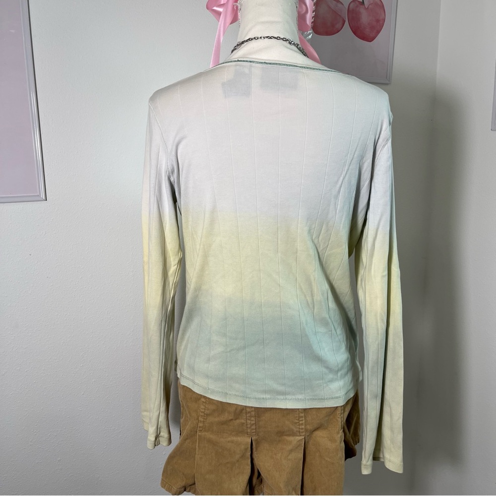 Vintage Y2K Boho Ombre Green White Long Sleeve Shirt Womens Large‎ - Picture 5 of 7